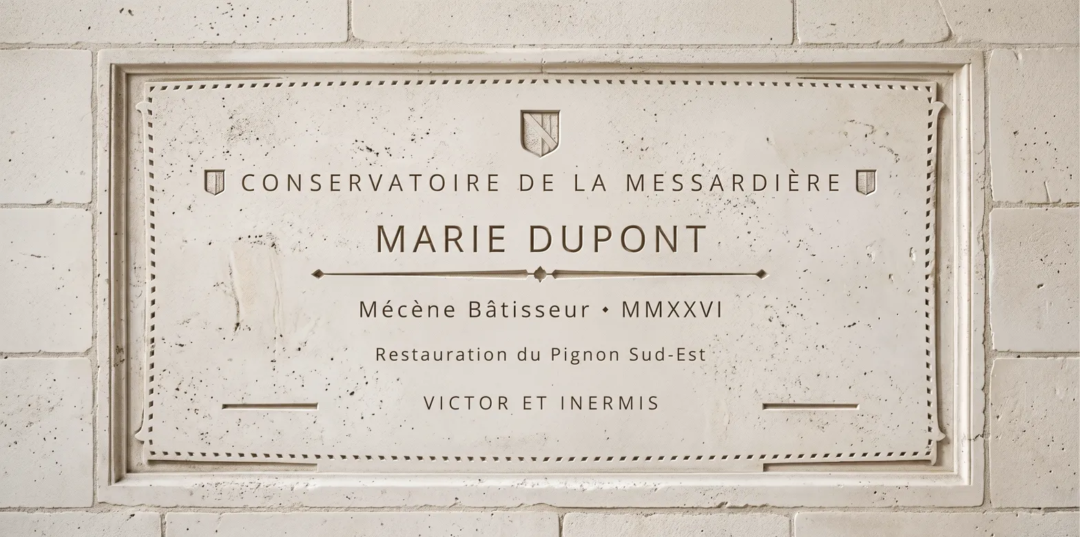 Gravure dans la pierre de taille — Mécène Bâtisseur du Conservatoire de la Messardière